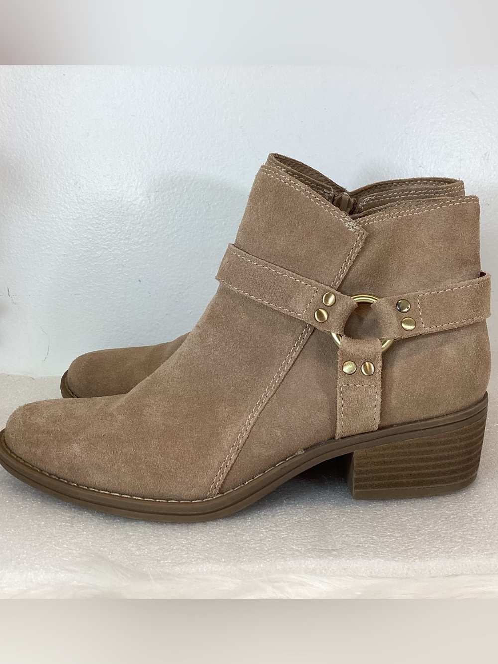 House of Harlow 1960 Altossa Western moto Suede Harness Ankle Boots Tan Sz 8